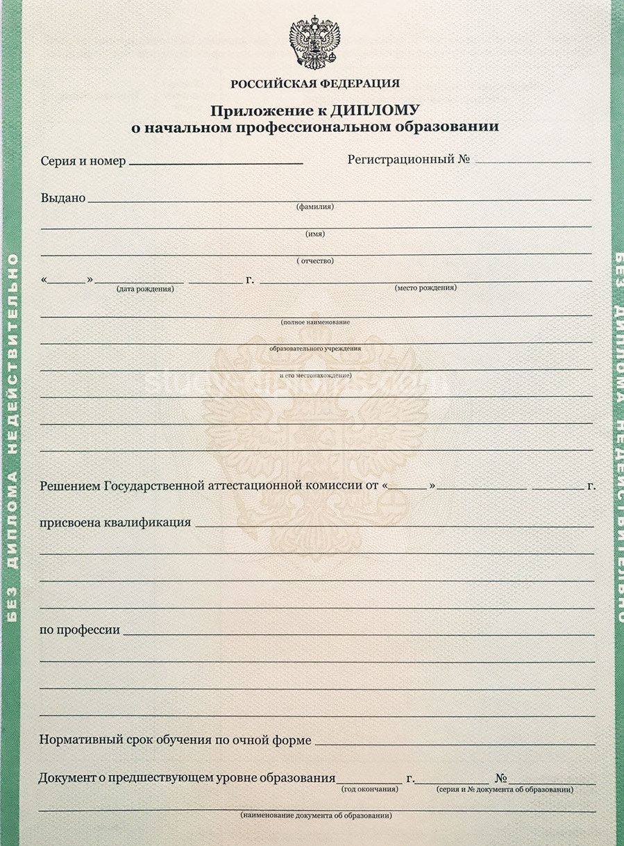 Диплом о начальном профессиональном образовании 2014-2018 на бланке Гознака Диплом о начальном профессиональном образовании 2014-2018 на бланке Гознака